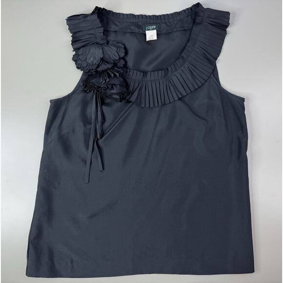 J.Crew Womens 100% Silk Top 6 Black Ruffle Bow Sleeveless Old Money Classic Prep - Picture 5 of 13